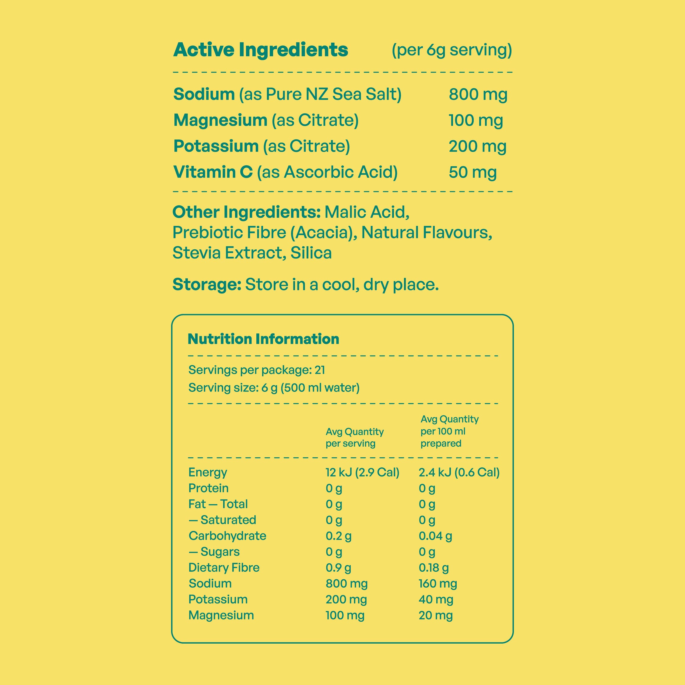 Daeli Hydration Salted Pineapple electrolyte nutrition panel showing active ingredients, electrolytes, and daily values per serving - clean and transparent hydration formula.
