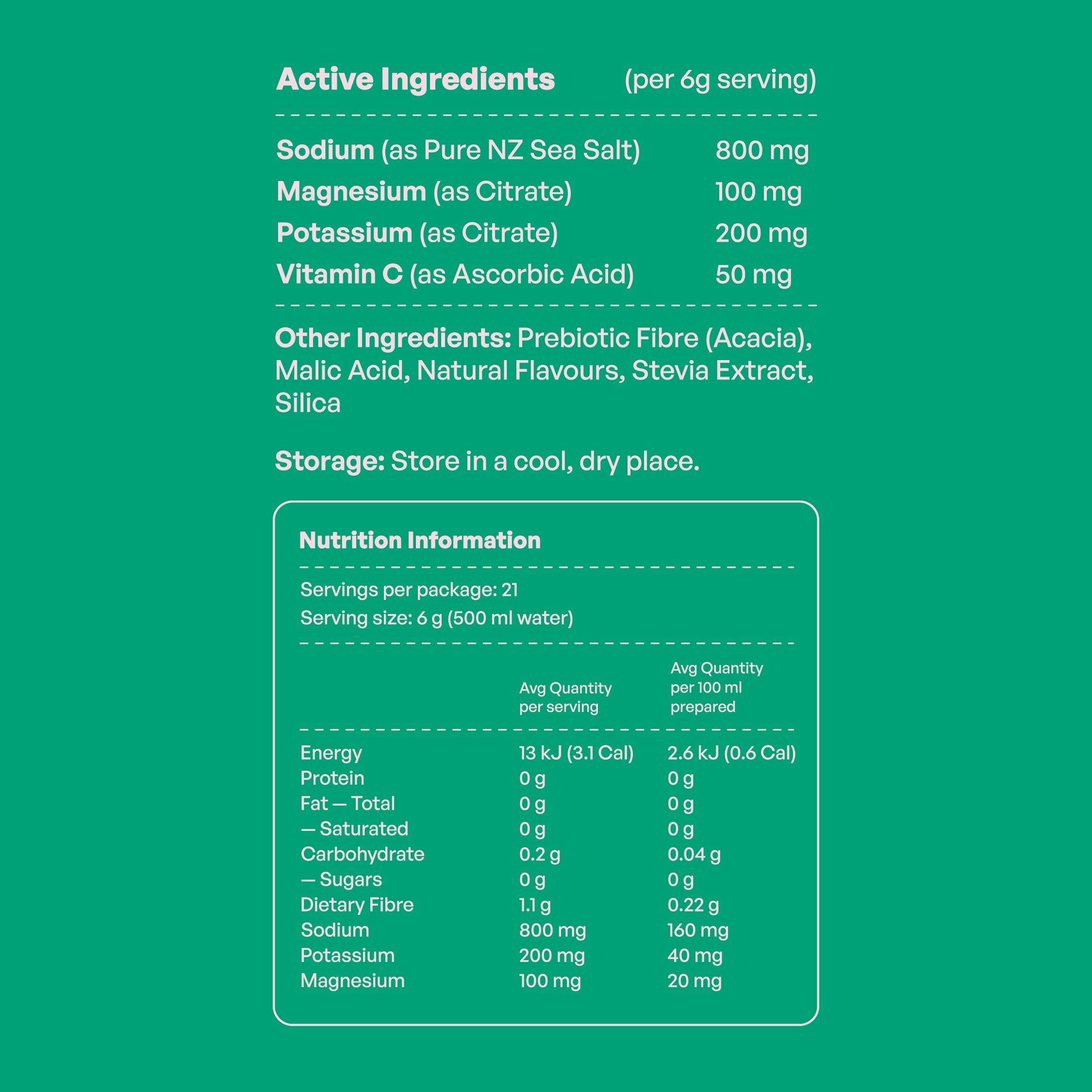 Daeli Hydration Salted Watermelon electrolyte nutrition panel showing active ingredients, electrolytes, and daily values per serving - clean and transparent hydration formula.